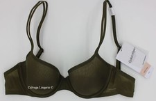 NWT Calvin Klein QF6068 "Sheer Marquisette" Convertible, Demi, Spacer Bra, Olive