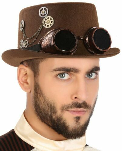 Boland Chainpunk Hut – Braun Mit Zahnrädern & Feder, Perfekt Für Steampunk & Mottopartys