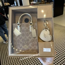 NWT Coach Boxed Mini Tote Bag And Mirror Bag Charm Set In Signature Canvas CX188