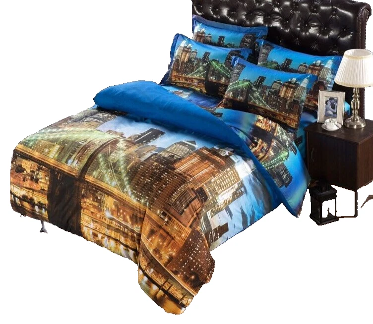 6 piezas. Juego de funda nórdica Queen de polialgodón azul y marrón para edredón Foto 2 de 4