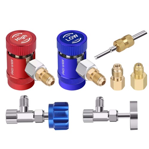 R1234YF Quick Coupler Adapter Set with Self-Sealing & Puncture Can Tap Car A/C - Picture 2 of 13