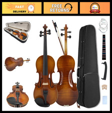 Full Size 4/4 Handmade Violin Set - Linden Plywood, Maple Neck, Case, Bow  More