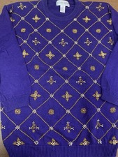 Women  s M Vintage Victoria Harbor Beaded Knit Pullover Sweater Granny Unique 90s