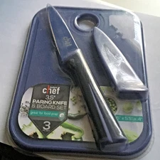 Modern Chef 3.5" Paring Knife & Cutting Board 3 Piece Set In GRAY NEW