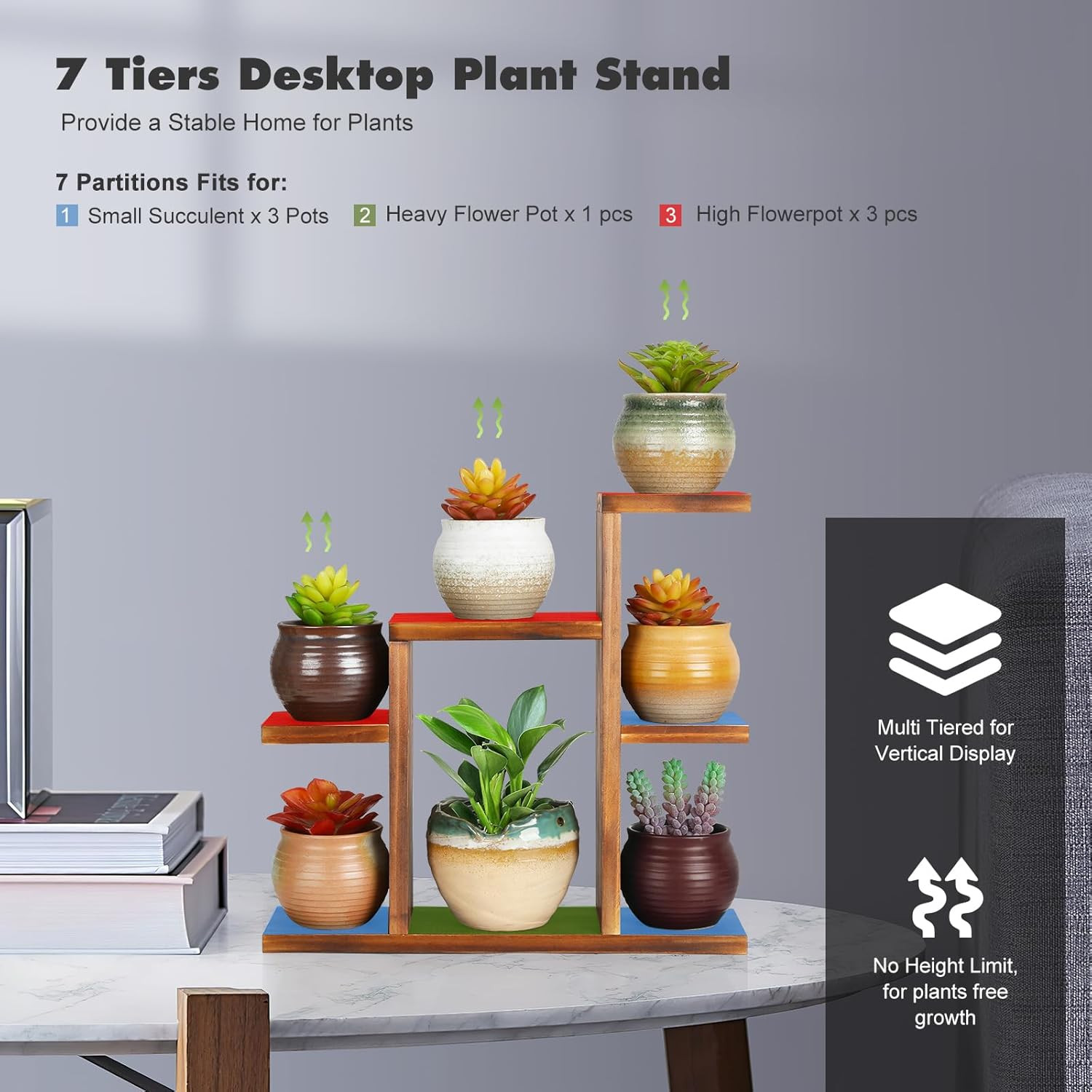 Small Desk Plant Stand 7 Tiers Window Sill Plant Shelf Tabletop Succulent Stand