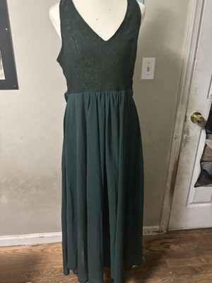 SHEIN Green Lace Maxi Sleeveless Long V-Neck Zip Solid Regular Size L Maxi  Dress | eBay
