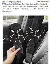 Cute Bow Soft Leather Car Seat Belt Cover Shoulder Pad Set Drive In 2 Black Cute Bow Soft Leather Car Seat Belt Cover Shoulder Pad Set Drive In 2 Black