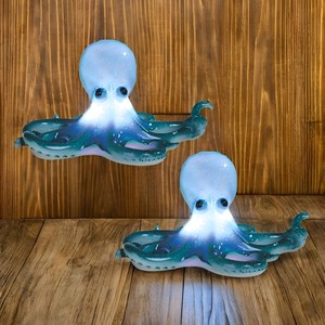 2-PC Gift Set 9"H LED Blue Octopus Figurine Ornament Home Decor Unique Gift