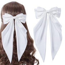 Hair Bows for Women,White Silky Satin Hair Bow with Oversized Long Tail Large...