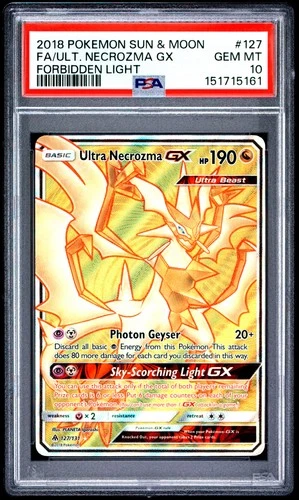 2018 POKEMON SUN & MOON FORBIDDEN LIGHT #127 FULL ART/ULTRA NECROZMA GX PSA 10