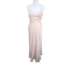 Blush Pink Satin Open Back Maxi Dress Rhinestone Straps Forever 21 Size M NEW