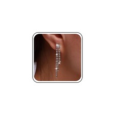 Andelaisi Boho Rhinestone Tassel Earrings Silver Long Crystal Chain