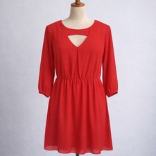 Red chiffon, mini dress with long sleeves