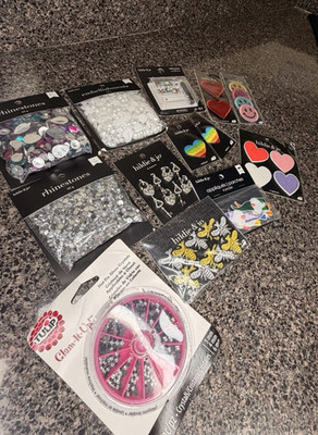Huge Craft Supplies Lot Rhinestones Appliques Patches Jewelry Making DIY