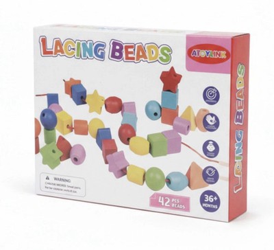 42PCS Wooden Animal Threading Beads Set Montessori Preschool Learning Toy Kids