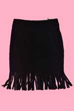 Vintage 90s Black Suede Fringe Mini Skirt