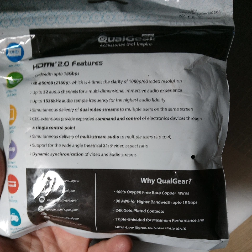 QualGear High Speed HDMI 2.0 Cable with Ethernet 10ft Sealed New - Image 2 of 4