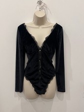 Victoria Secret Lingerie Teddy One Piece Bodysuit M Black Velvet Long Sleeve