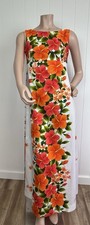 Vintage Barkcloth Hawaiian Maxi Dress XS Waterfall Back Ui-Maikai