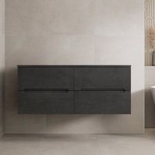 1200mm Black Vanity Unit Fluted Double Countertop Wall Hung No Basin Soft Close