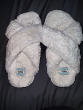 Women's TOMS Susie Faux Fur Slippers EVA Midsole Comfort Slip Ons Size 8 White