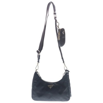 PRADA Re-Edition 2005 Triangle Logo Plate Nylon Chain Shoulder Bag Silver Used 4
