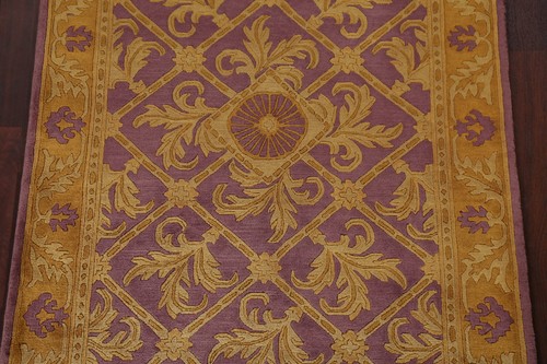 Purple Geometric Nepalese Area Rug 4x6 ft Hand-knotted Wool for Bedroom - Picture 4 of 21