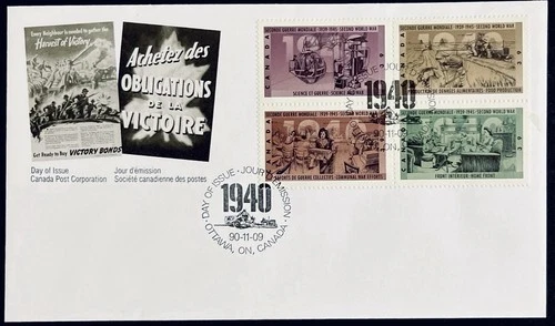 Canada FDC #1298-1301a Second World War 1940 First Day Of Issue Cover - 1990