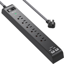 Surge Protector Power Strip 10 ft with 4 USB Ports 2 USB-C 6 AC 10FT, Black