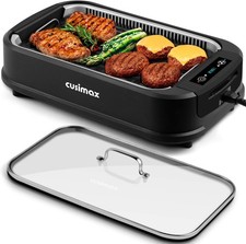 Electric Smokeless Indoor Grill Non-Stick Removable Plate with Glass Lid 1500W