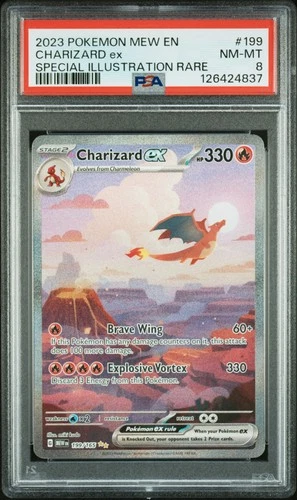 2023 POKEMON MEW EN-151 SPECIAL ILLUSTRATION RARE #199 CHARIZARD EX PSA 8