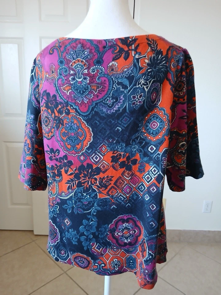 Jones New York Signature Womens Top XL Multicolor Paisley 3/4 Sleeve Boho - Image 3 of 4