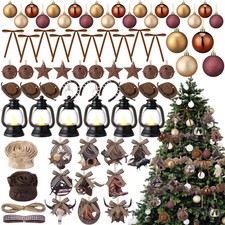 64 Pcs Western Tree Ornaments Set Cowboy Hanging Decoration West Theme Mini C...