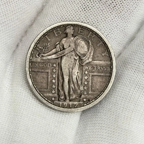 1917-P 25c Standing Liberty Quarter 1/4 Dollar 90% Silver US Coin SLQ TYPE 1 T1!