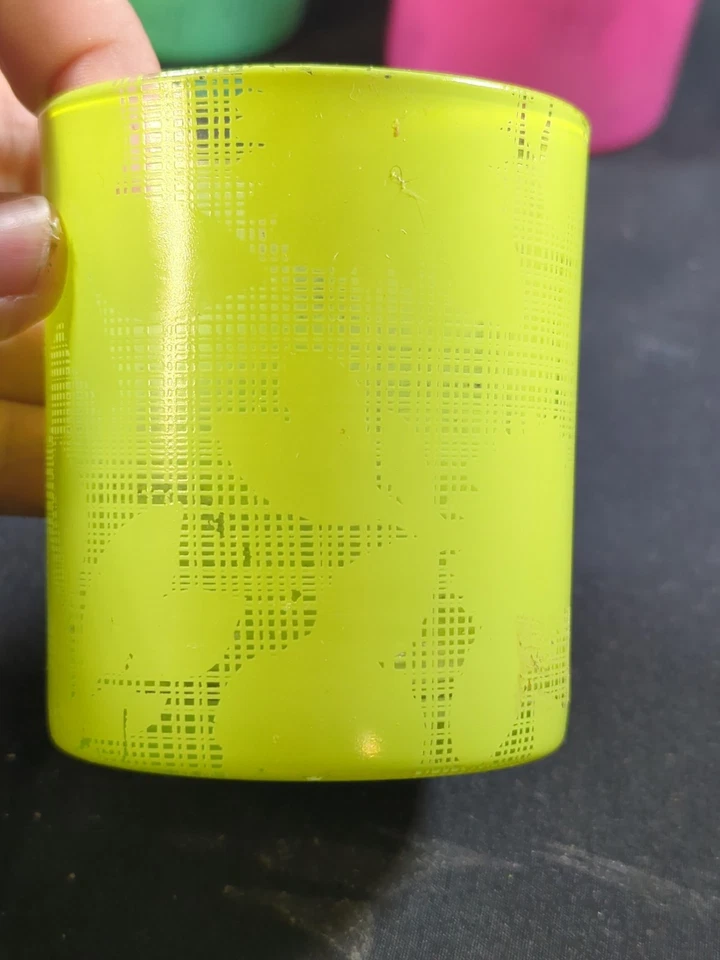 Juego de 4 Candelabros Votivos Tealight Vidrio Naranja Naranja Amarillo Neón 3"T Foto 4 de 4