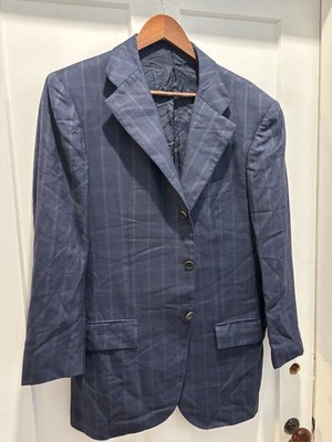 Kiton Napoli Men's Cashmere Navy Overcheck 3/2 sport coat 38r