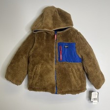 OshKosh B  gosh Sherpa Fleece Full Zip Hooded Brown Kids Jacket SZ 5/6 Reversible