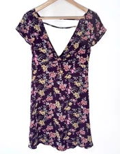American Eagle Outfitters Burgundy Floral Print V-Neck Mini Sundress Size 4