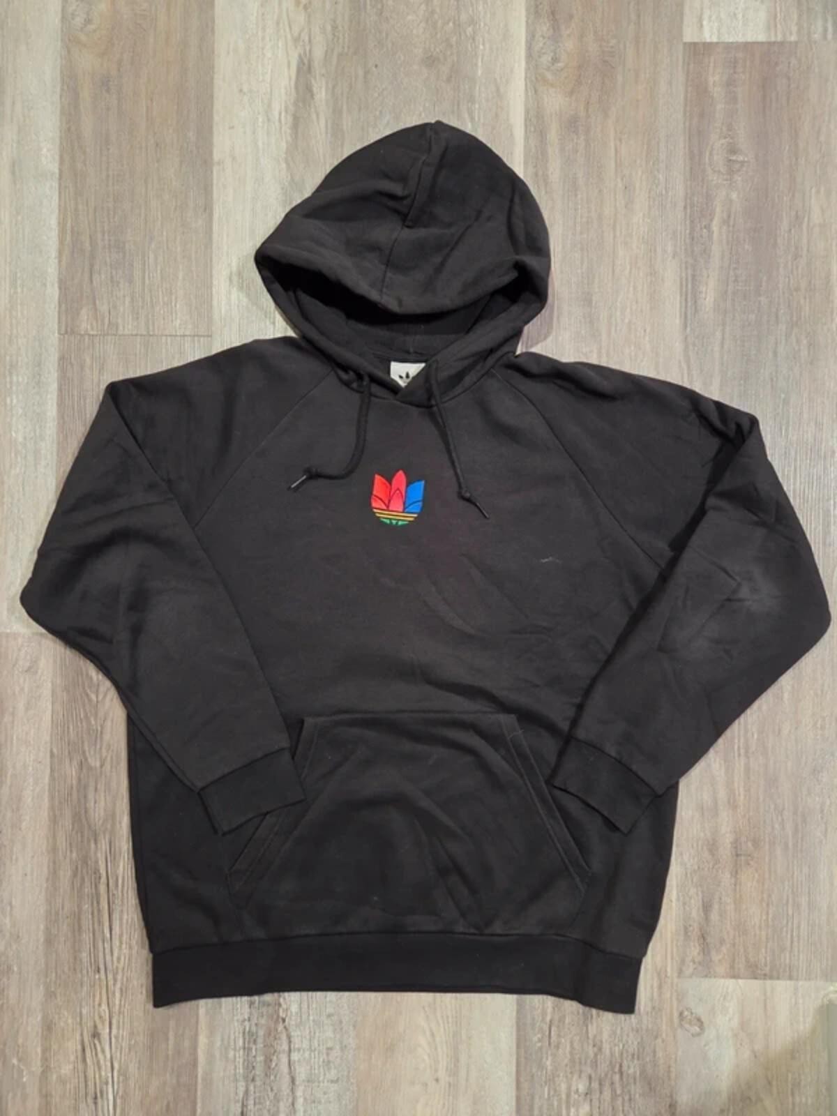 Adidas VTG Trefoil Hoodie Black Rainbow Embroidered Men's XL