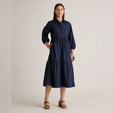 Quince 100% Organic Cotton Poplin Midi Tunic Dress Navy Size Small Flawed