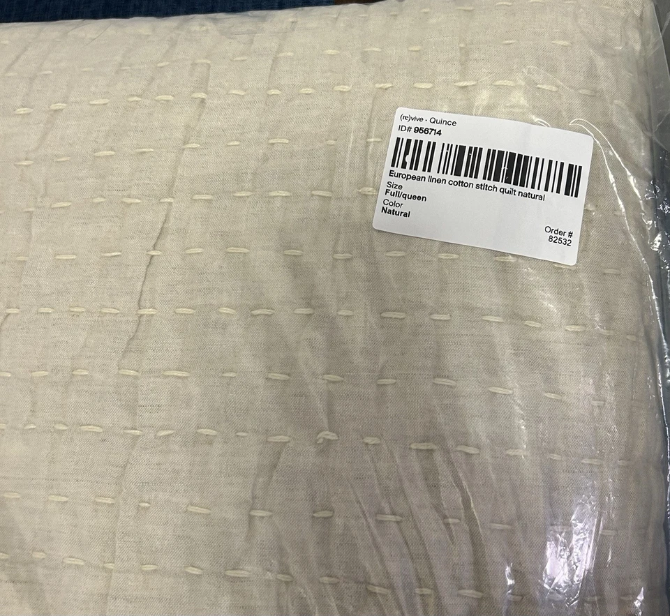 Quince European Linen Cotton Stitch Quilt Natural Full/Queen MSRP $267 - Image 2 of 4