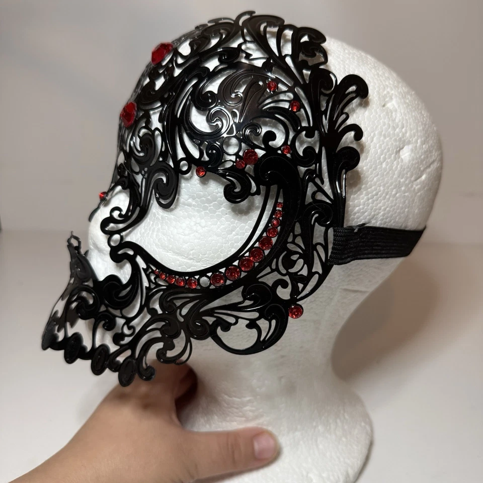 Lot Of 10 Filigree Metal Masquerade Black Red Rhinestones Halloween Mask *READ* - Image 2 of 4