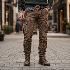 Vintage Distressed Leather Cargo Pants for Men Custom Made Biker Style