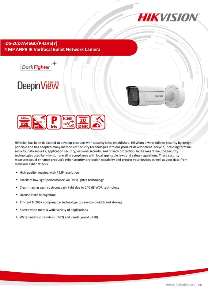 Hikvision iDS-2CD7A46G0-P-IZHSY 8-32mm 4MP License Plate Recognition Camera - Image 2 of 4