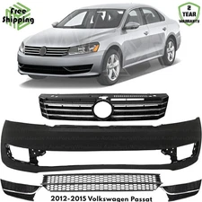 Front Bumper Cover Fascia & Grille Assembly Kit For 2012-2015 Volkswagen Passat
