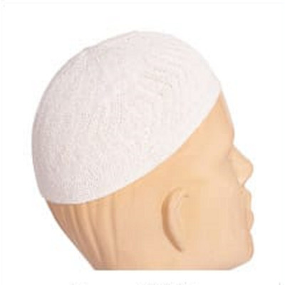 2 Kids White Knitted Kufi Hat   Lightweight Breathable Skullcap / Child Size Cap