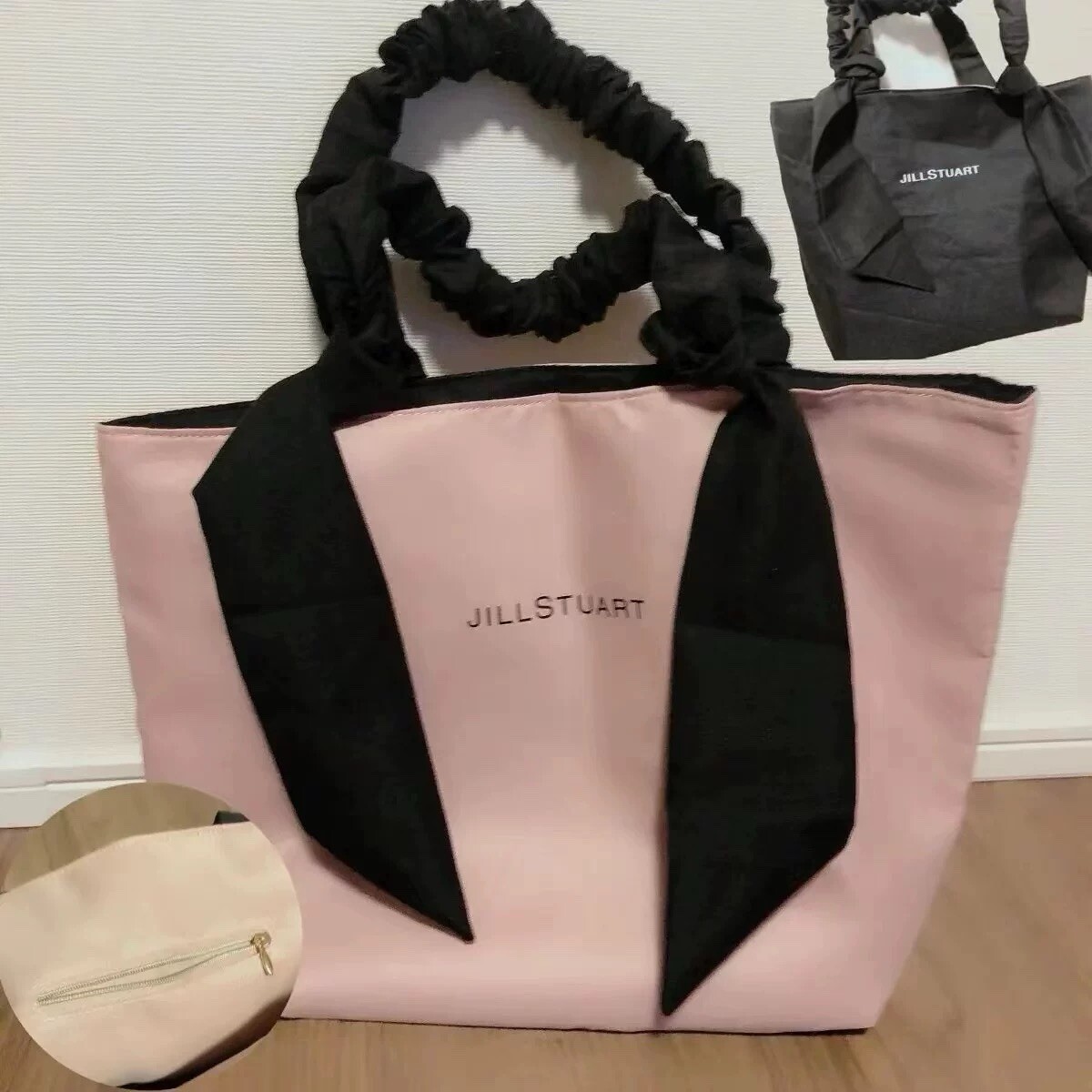 Jill Stuart Reversible Black X Pink Silky Sweet Handle Tote