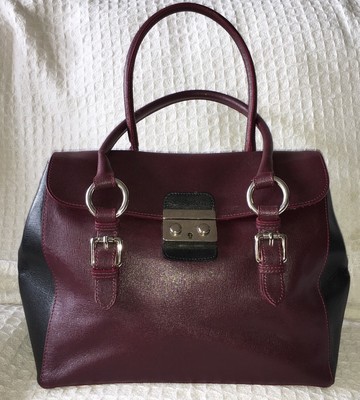 CLAUDIA FIRENZE Saffiano Leather Lock Satchel Bag Purse Handbag-Near Mint
