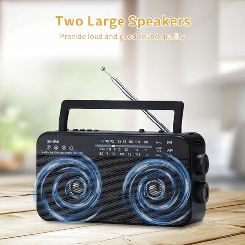 Tragbares AM FM Kurzwellen Radio mit Bluetooth Lautsprecher Steckwand, 3X D Zelle - Bild 5 von 7
