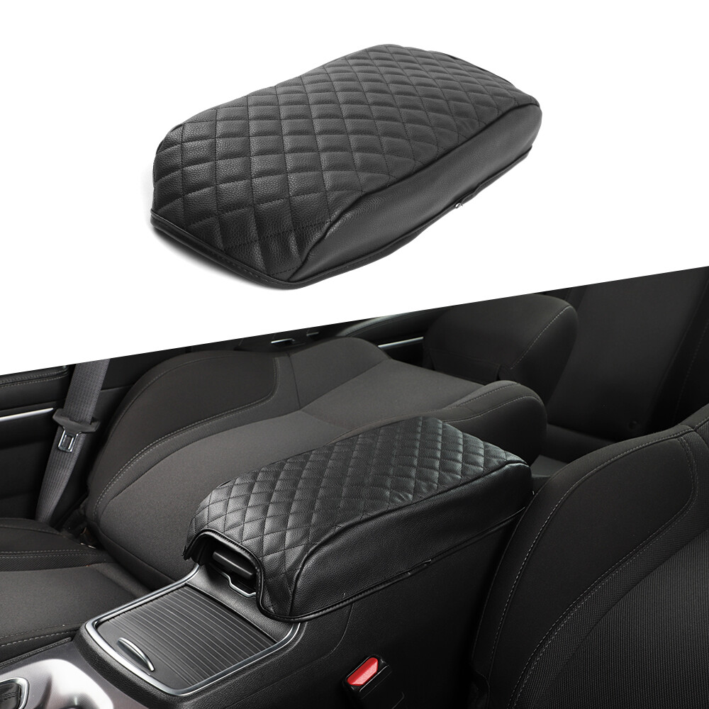 Black PU Leather Organization Box Armrest Pad Cover for Dodge Charger 300c 2011+
